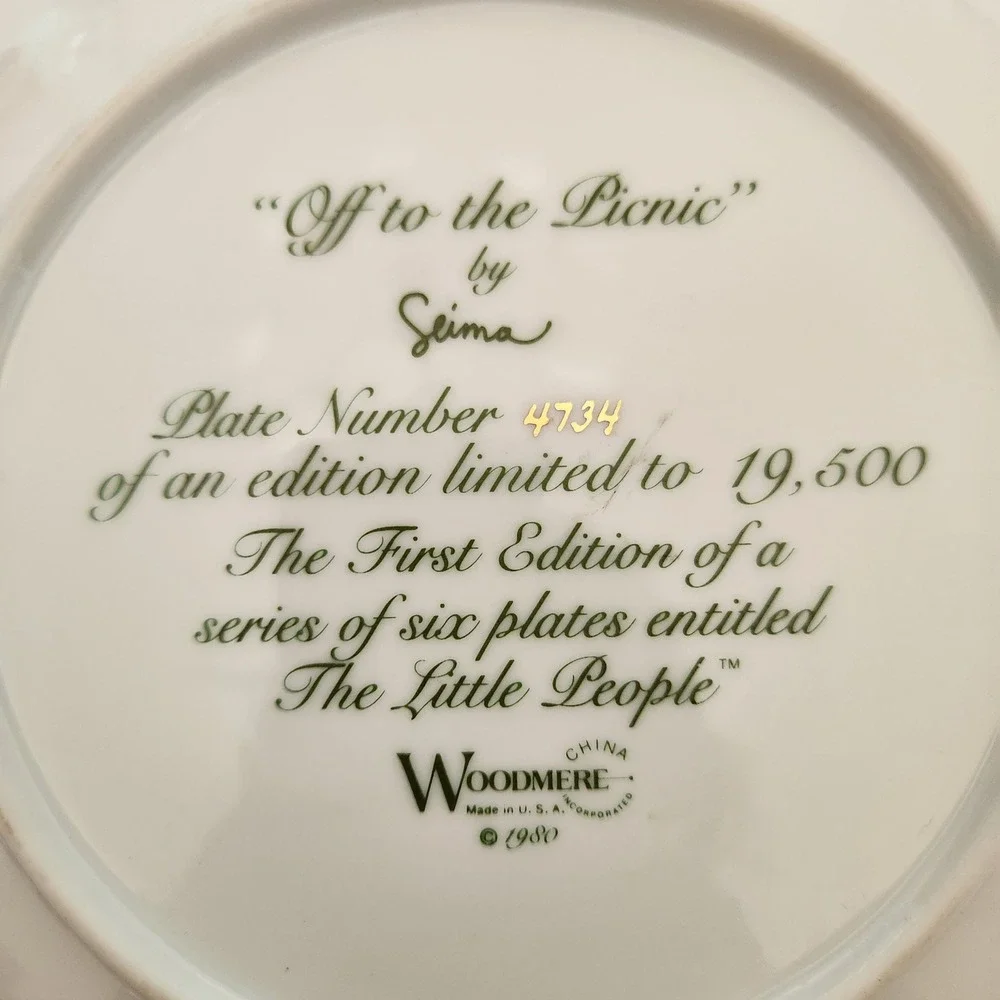 Fantasy Fairy Collector Plate Woodmere Off to the Picnic Seima Little People Vtg